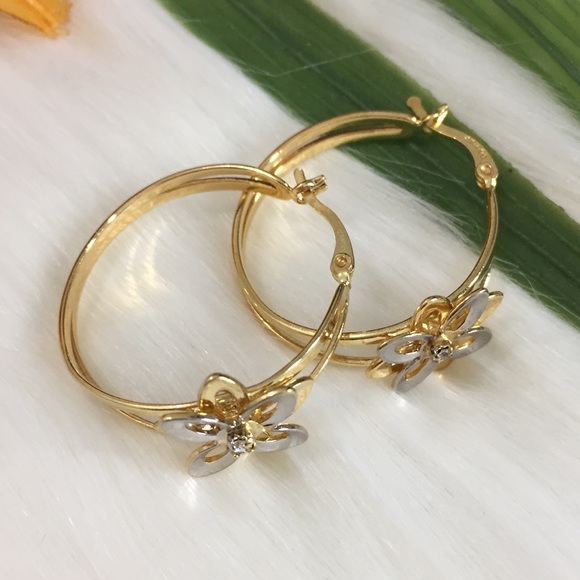 18K Brazilian Gold Filled Jewelry Flower Design Round Hoop
